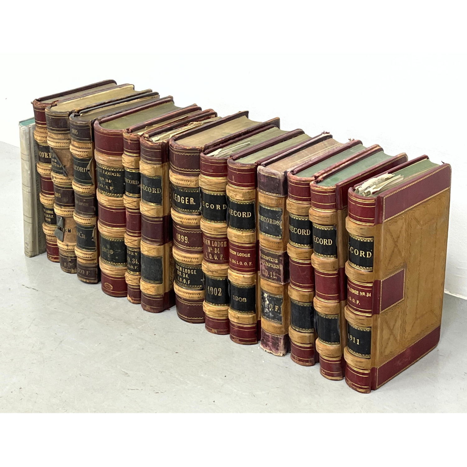 13 volume leather bound lodge ledgers  2b91d4