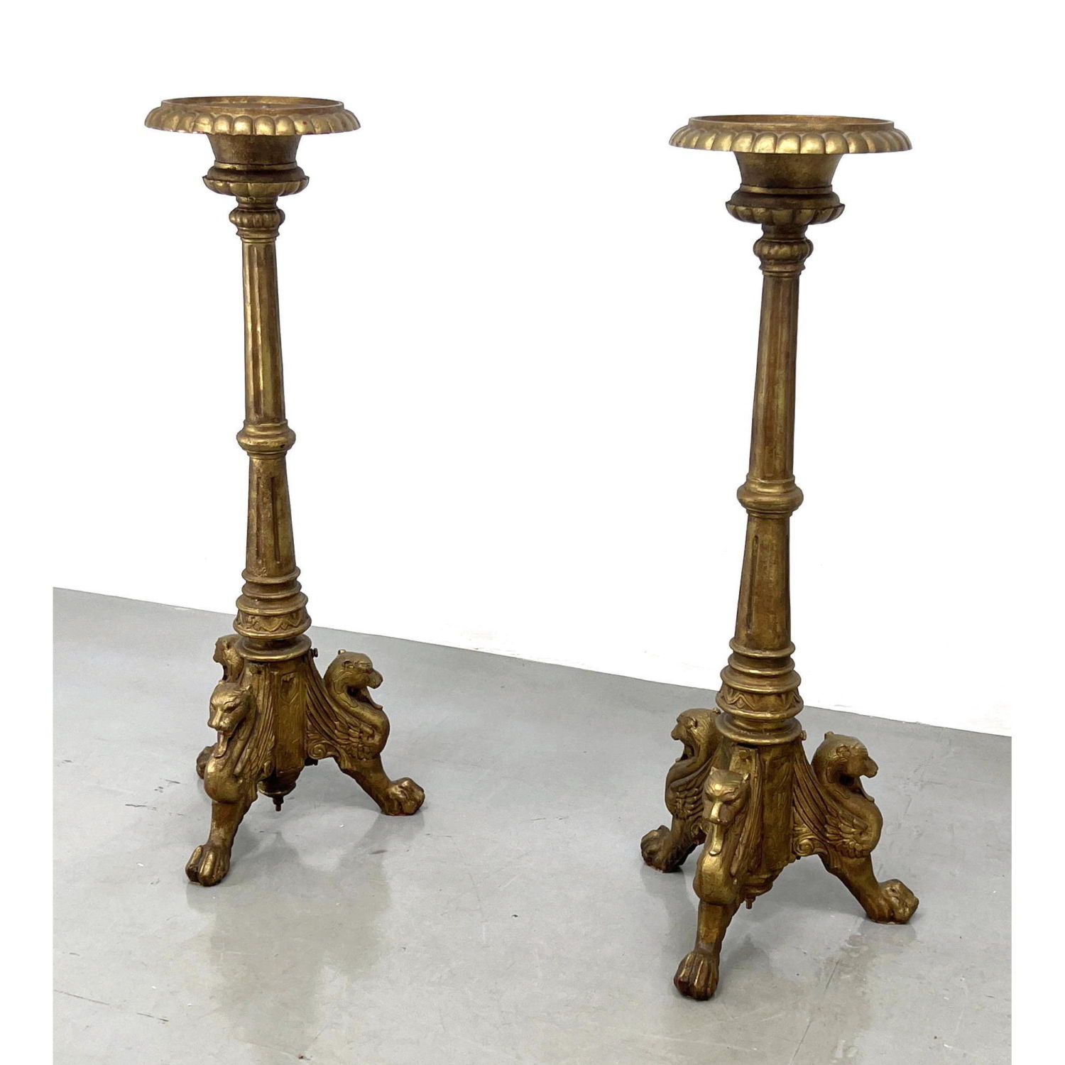 Pair heavy Lion footed Iron candle