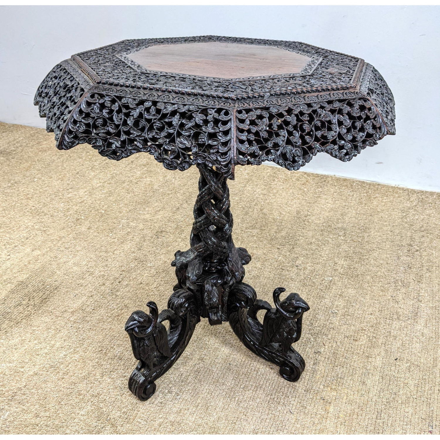 Highly Carved Top Asian Side Table  2b9211