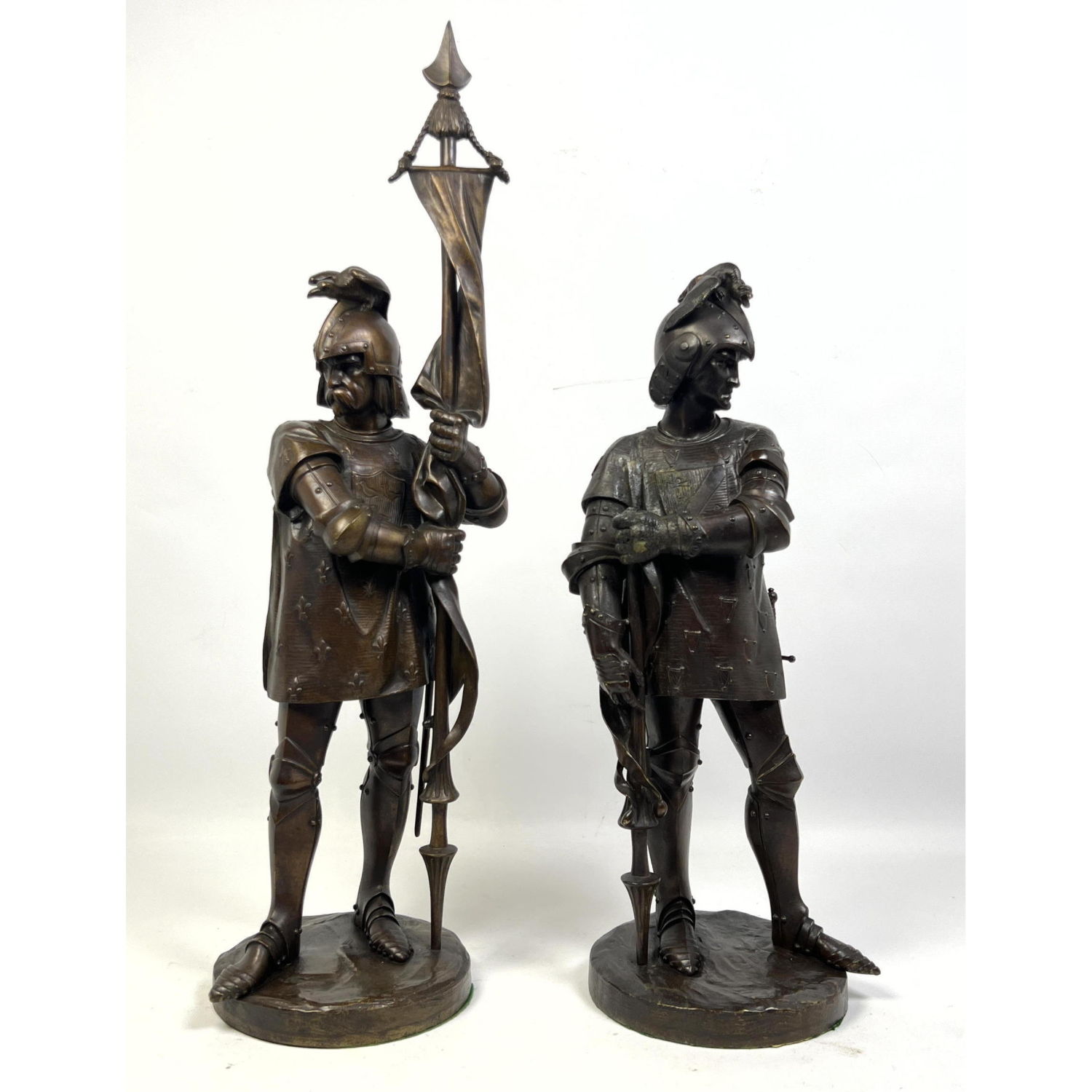 Two Metal Soldier Warrior Figures Sculptures.