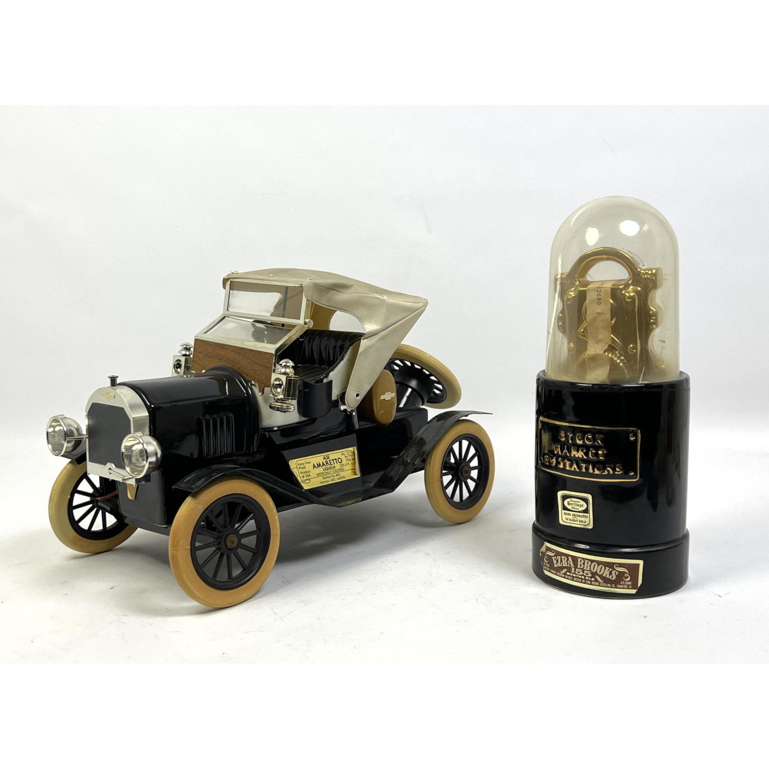 Figural Liquor Bottles. Antique Car.