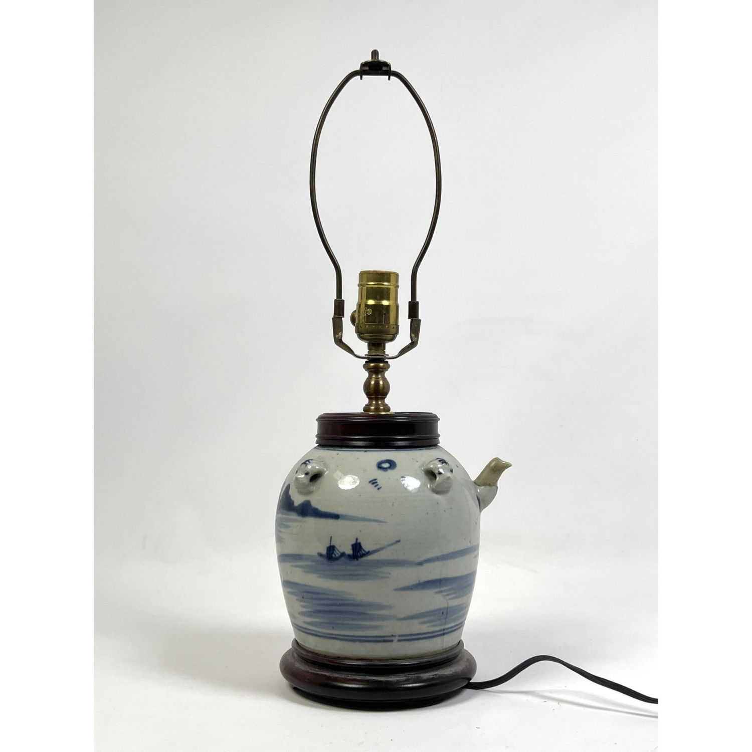 Asian Glazed Pottery Lamp Handled 2b9248