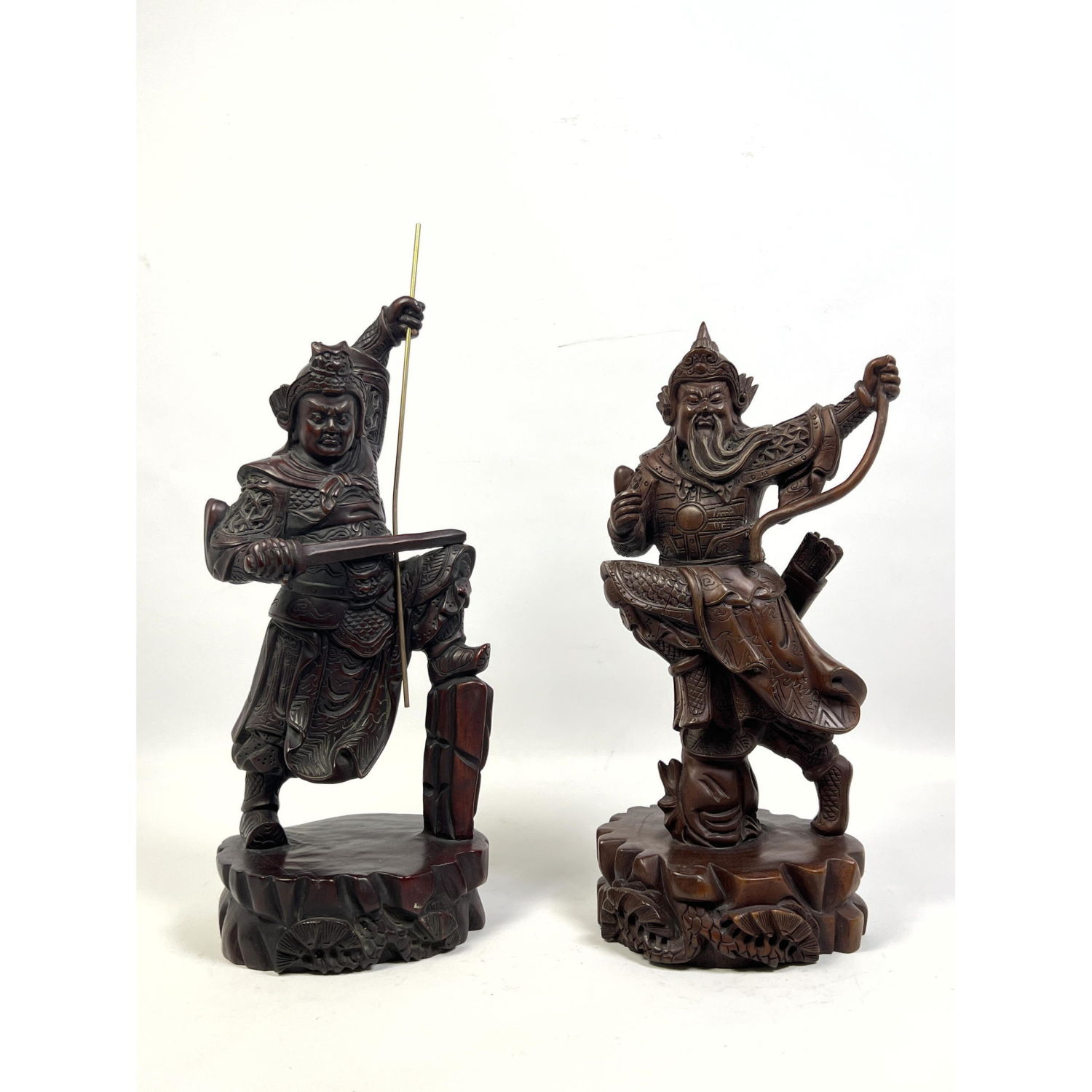 Pr Asian Carved Wood Warriors Soldiers.