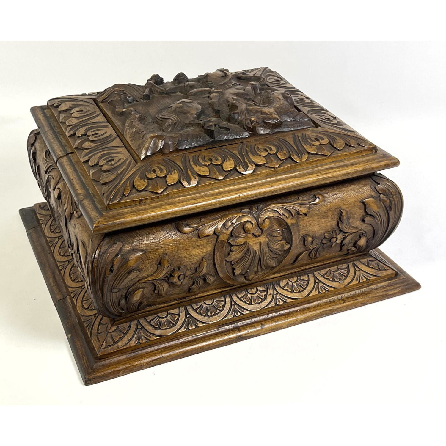 Antique Carved Wood Box. Carved