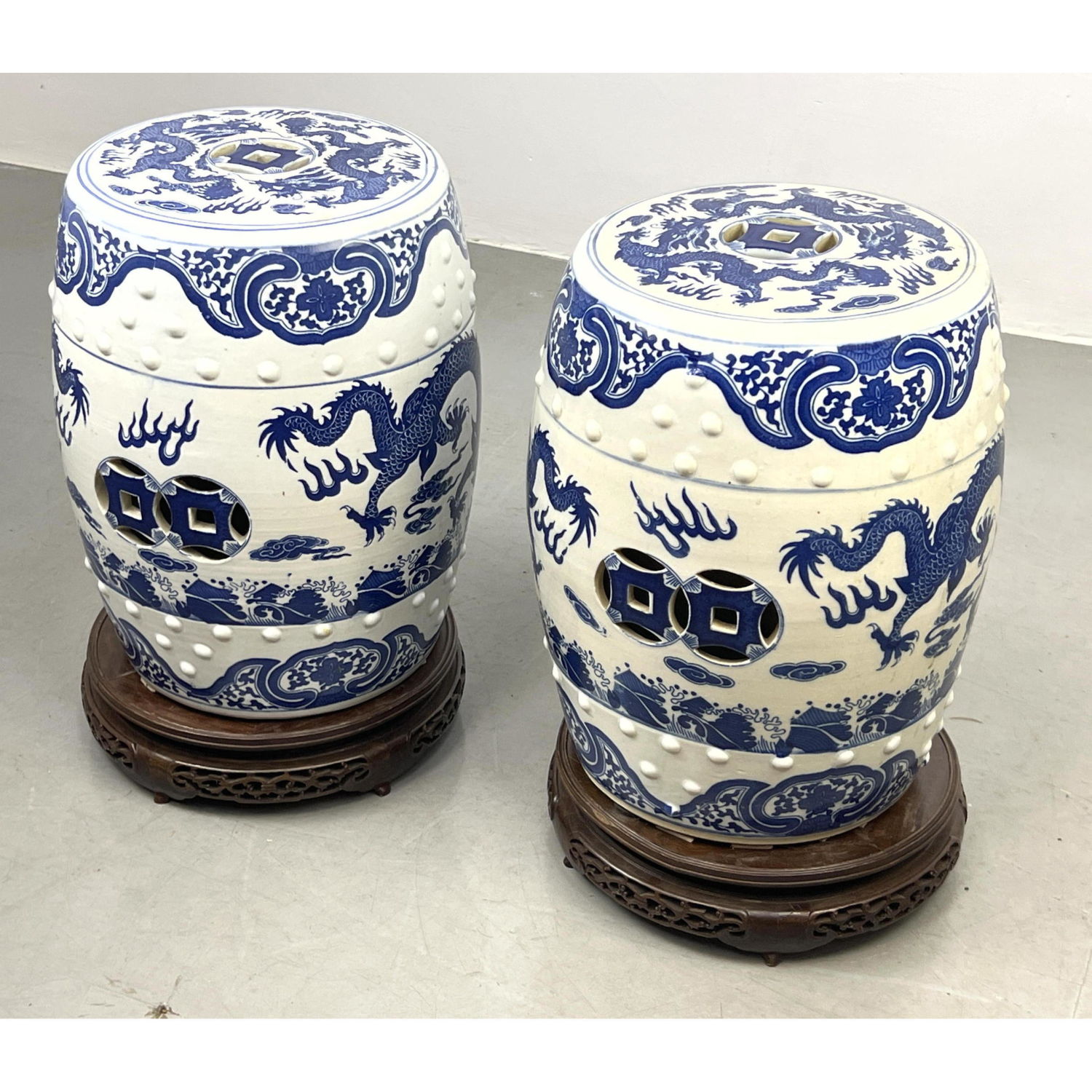 Pr Blue and White Glazed Pottery