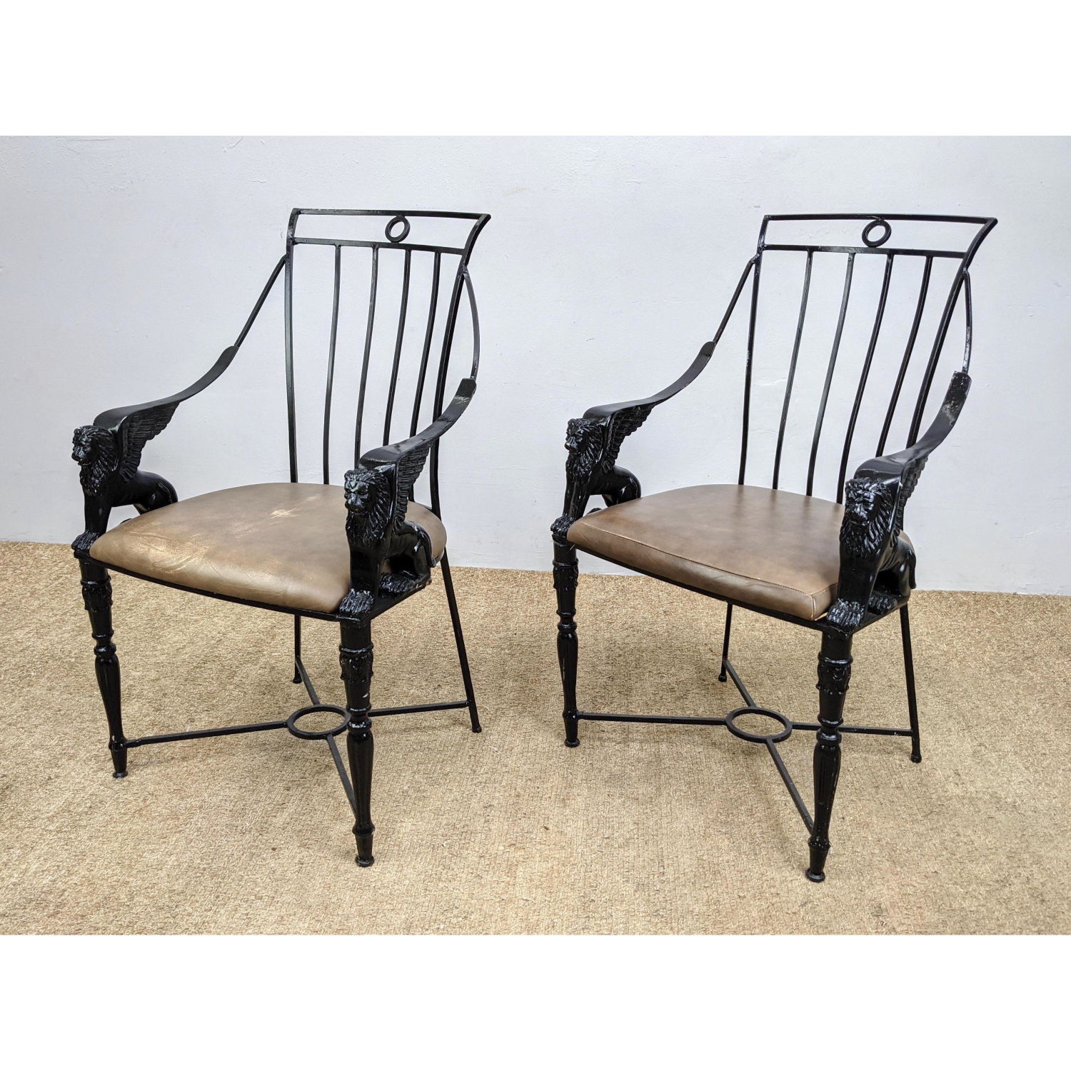 Pr Metal Winged Lion Arm Chairs  2b9292