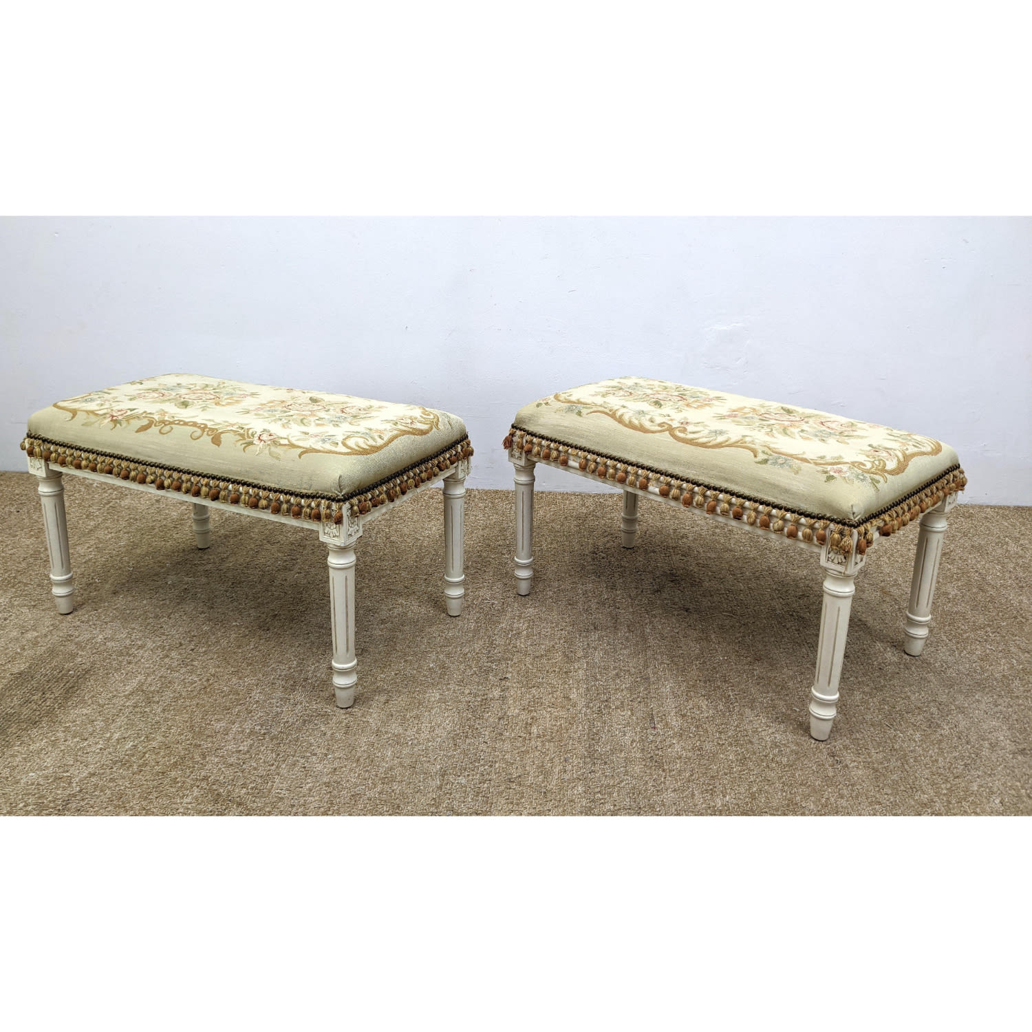 Pr Aubusson style upholstered benches  2b92a6