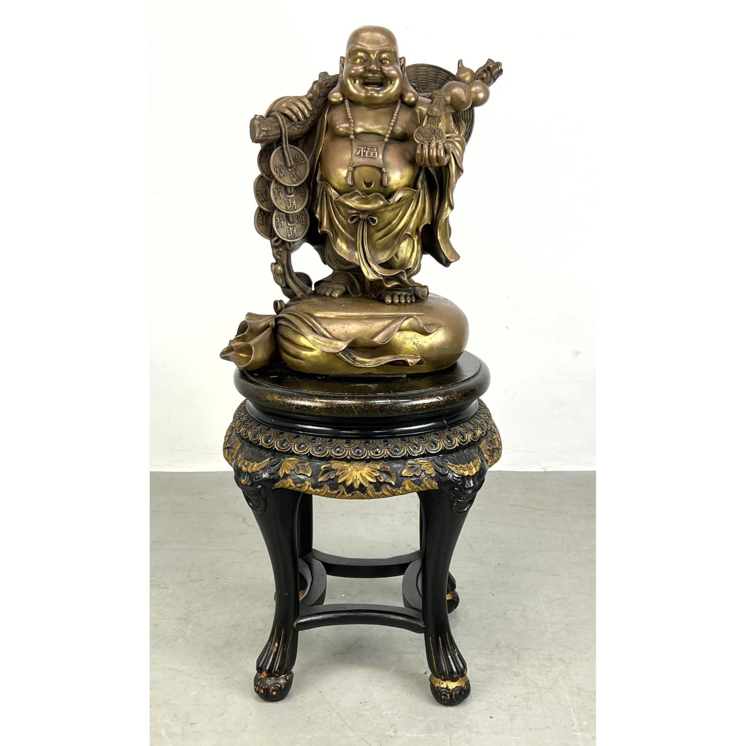 Brass Happy Buddha Sculpture. Ebonized