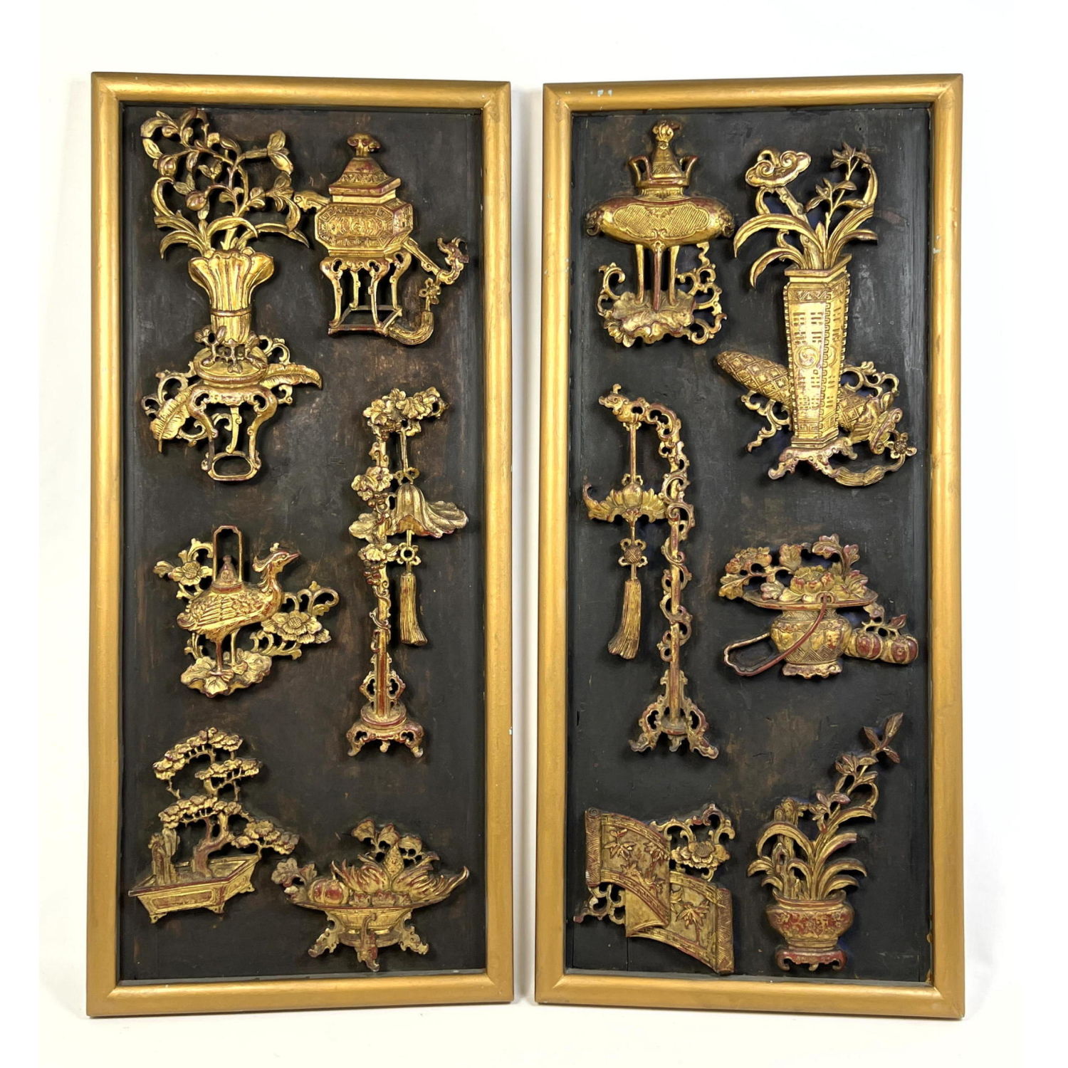 Pr Relief Carved Wood Panels Framed 2b92ef