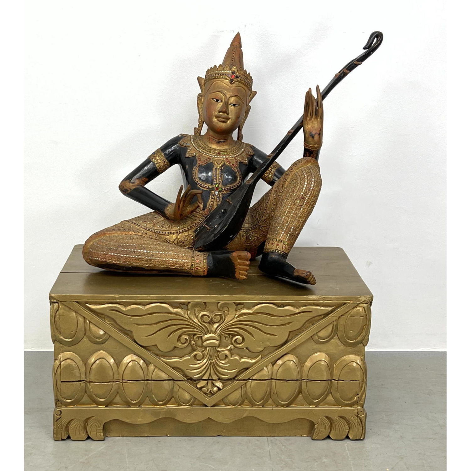 Carved and Painted Wood Thai Musician  2b9308