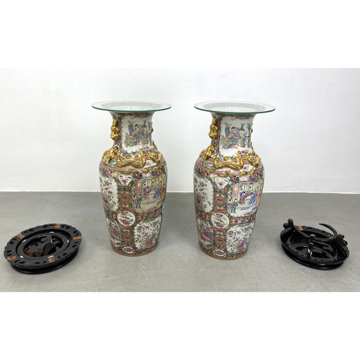 2pc Asian Pottery Palace Urns  2b930a
