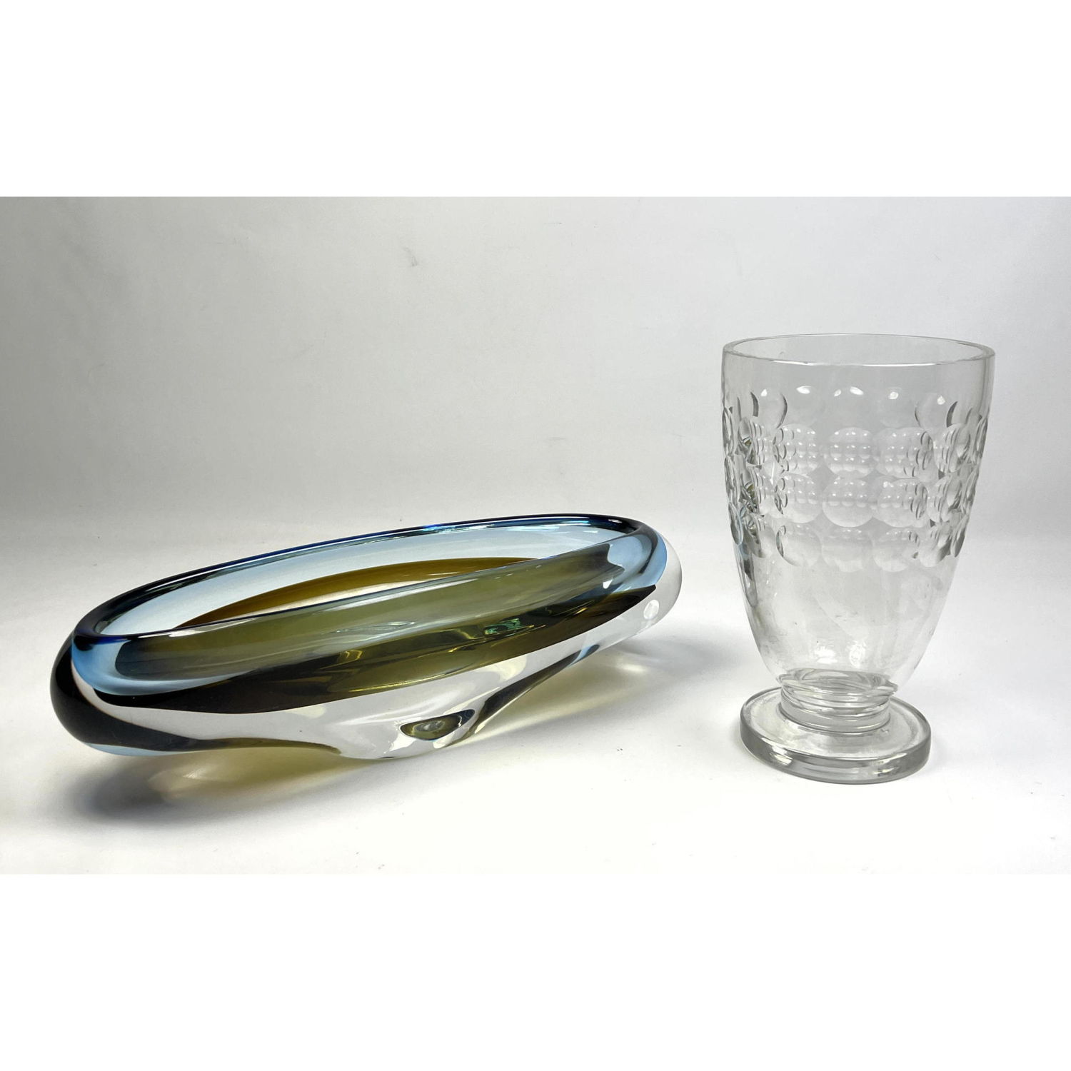 2pcs Art Glass. Murano bowl, Cut