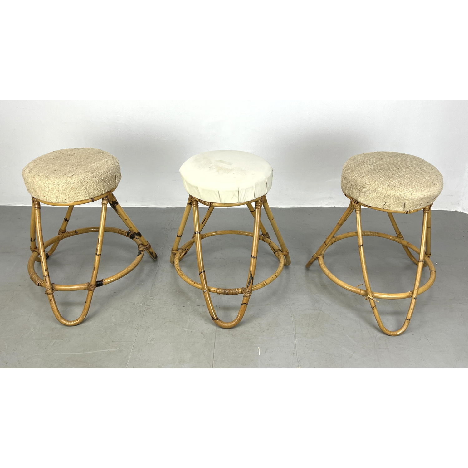 Set 3 Bamboo Base Bar Stools. Modernist