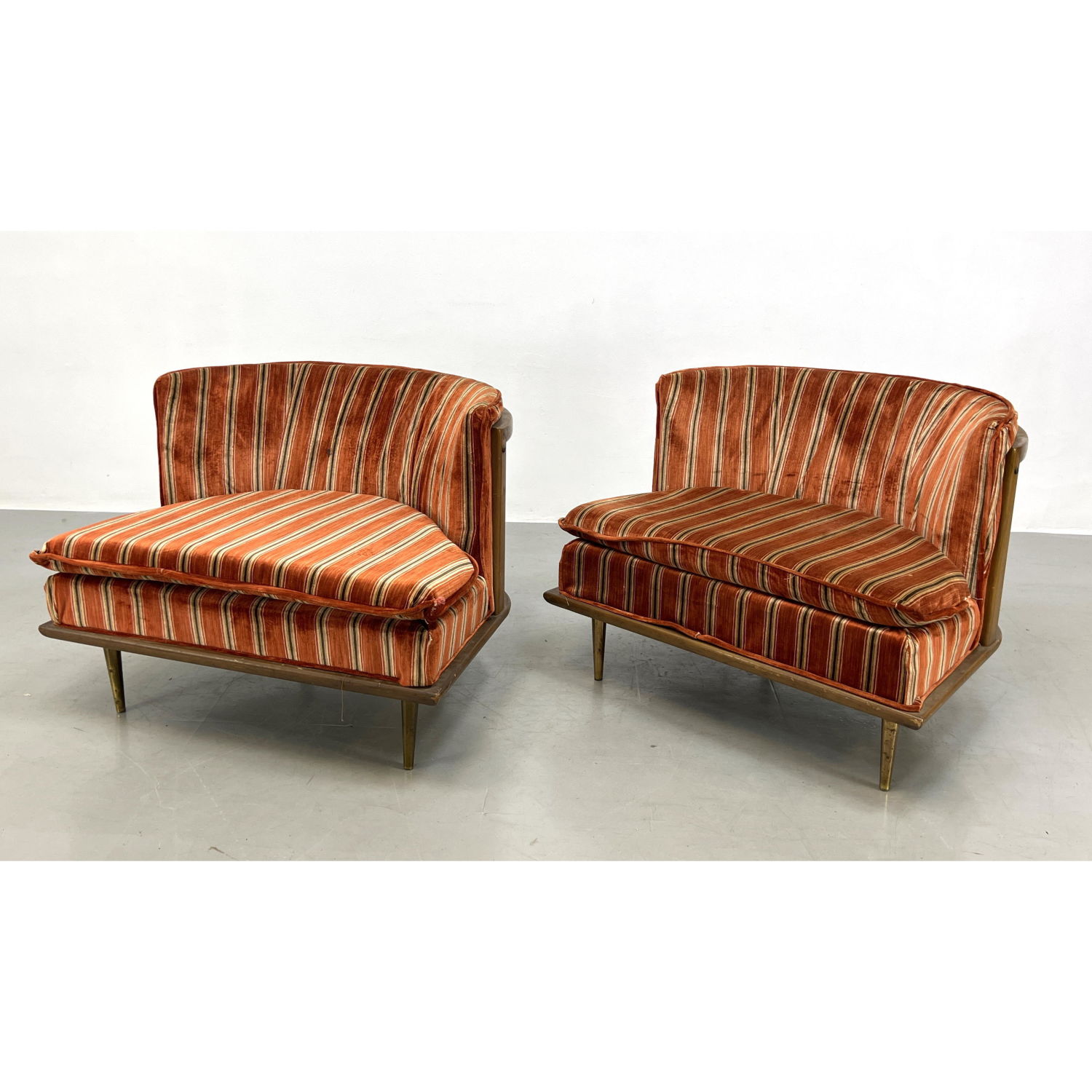 Pr Bowed Back Upholstered Lounge Chairs.