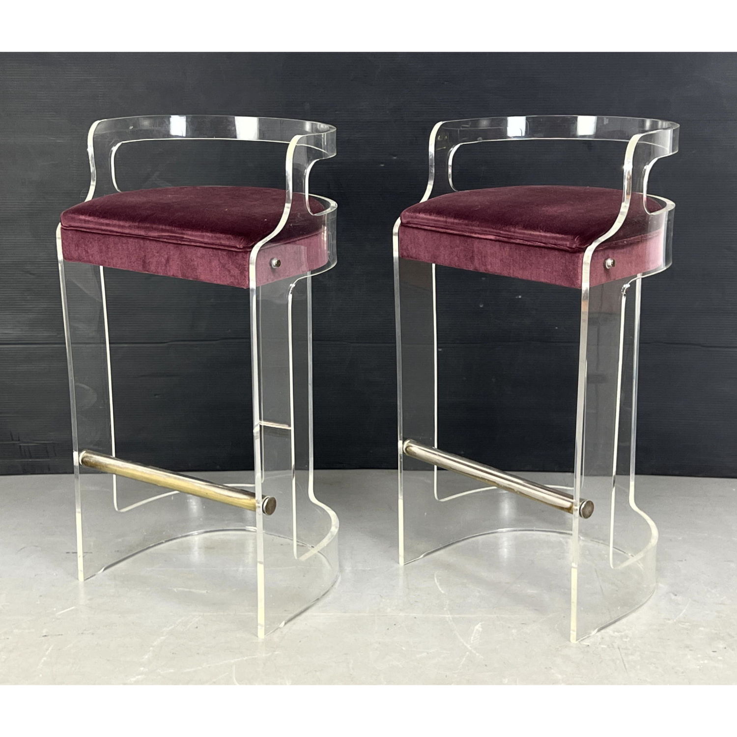 Pr HILL Lucite Frame Bar Stools