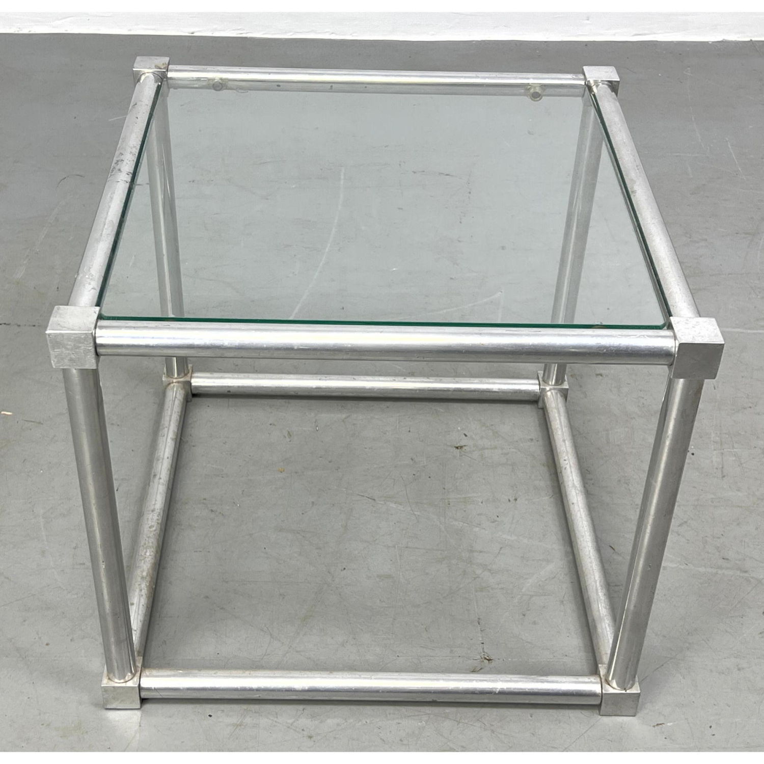 Small Aluminum and Glass Side Table.