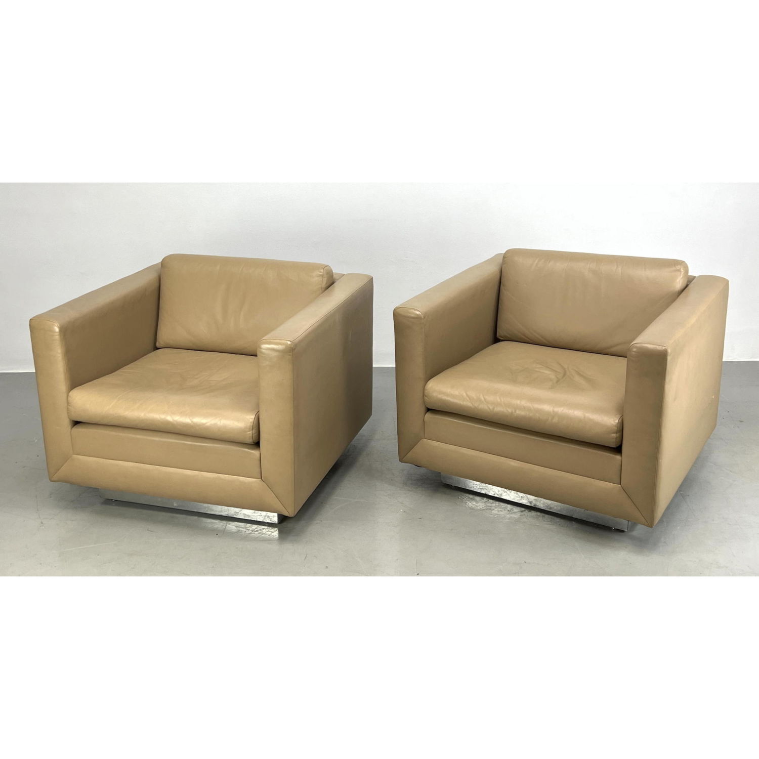 Pair GUNLOCKE Cube Lounge Chairs.