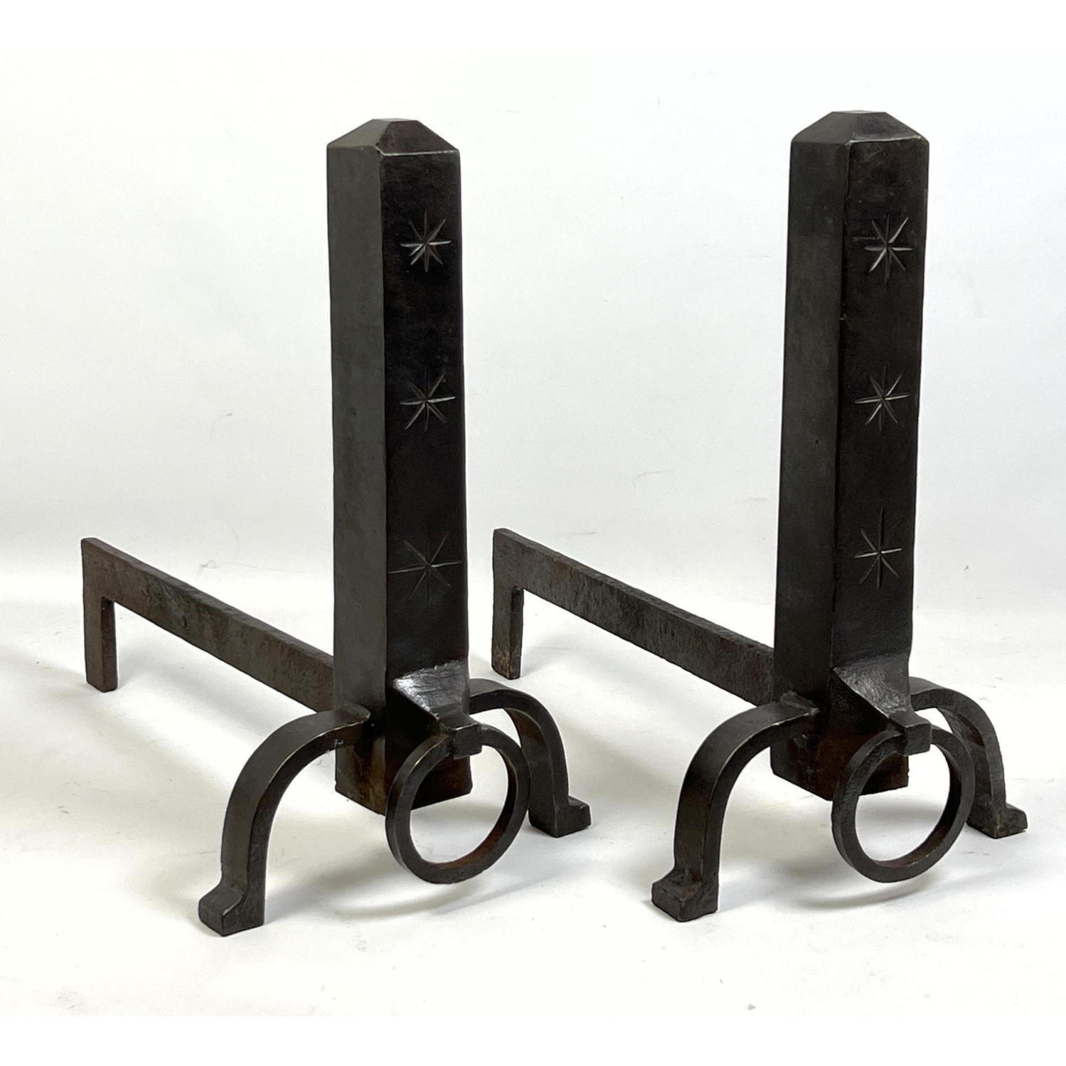 Pair French Style Solid Iron Andirons.