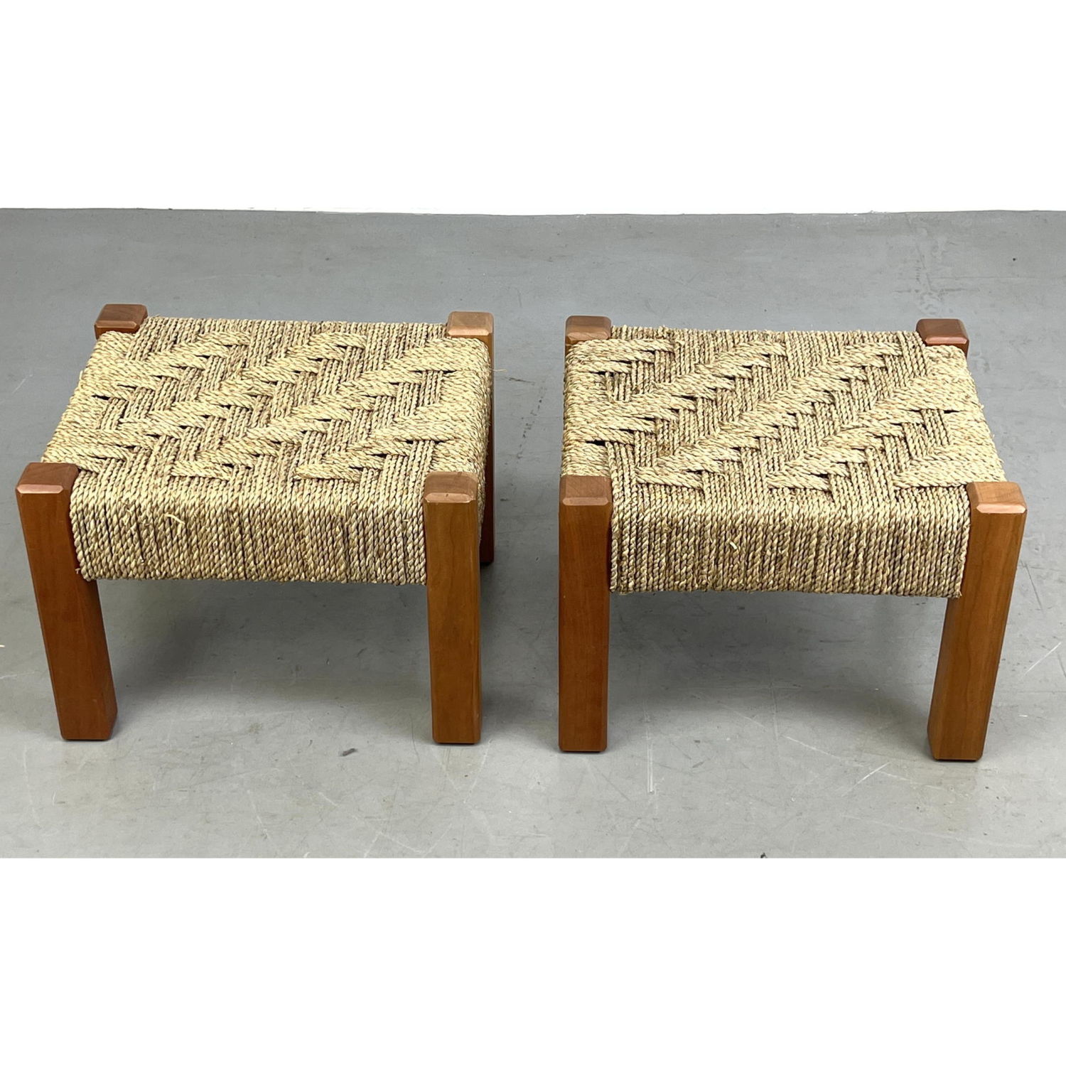 Pair woven Cord Stools. Square