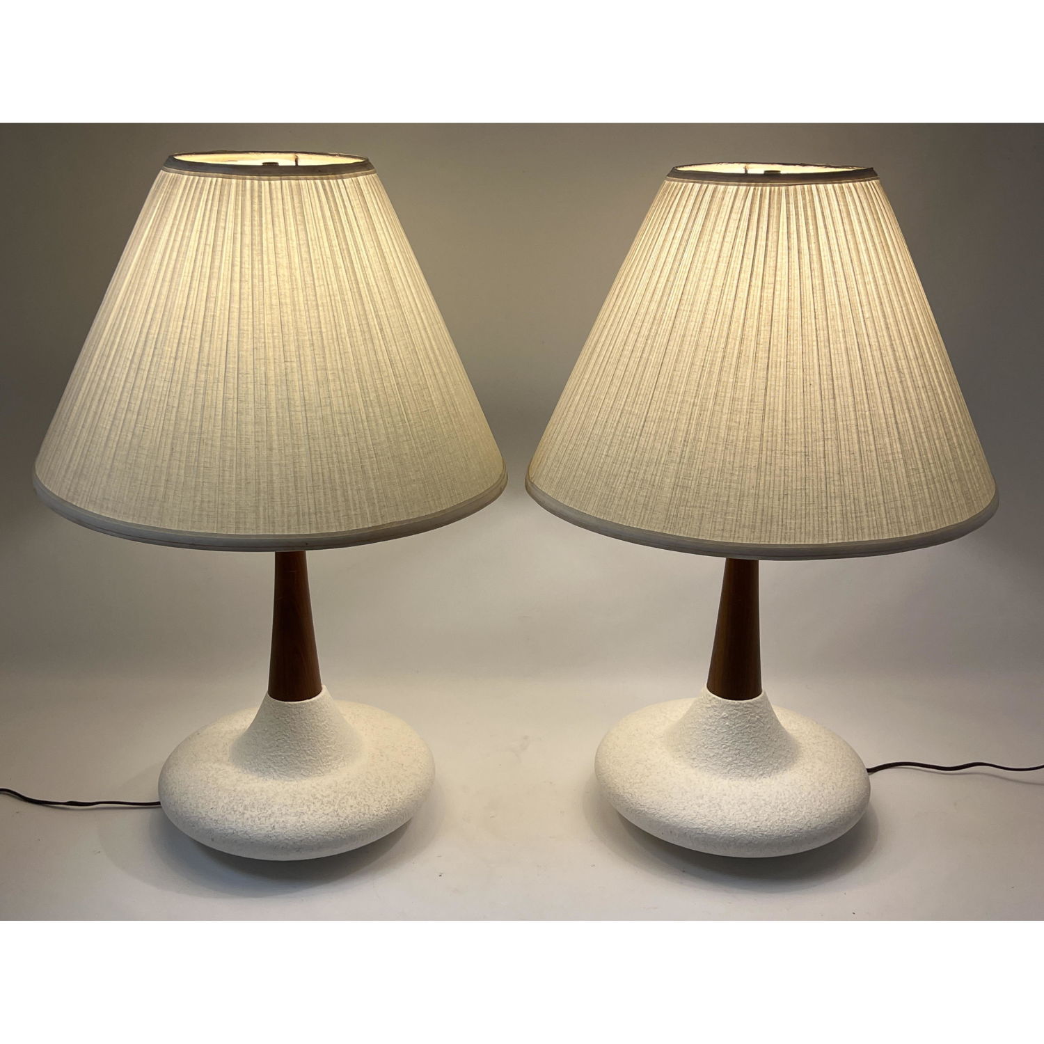 Pair 50s Modern Table Lamps. White