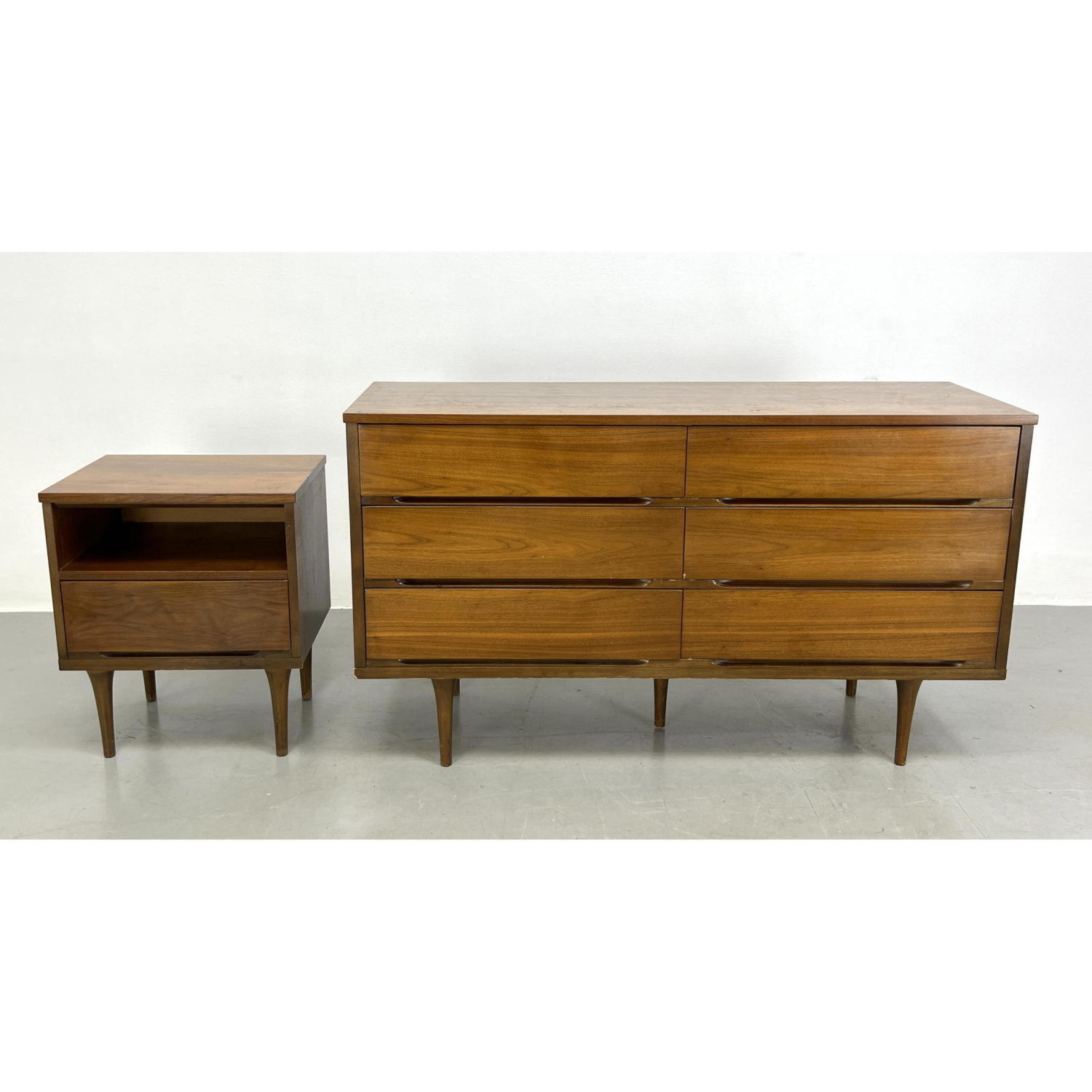 2pc American Modern Walnut Dresser 2b9b7f