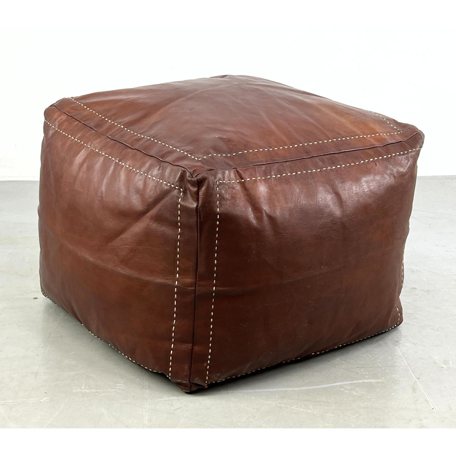 African Leather Square Pouf Ottoman 2b9b9b