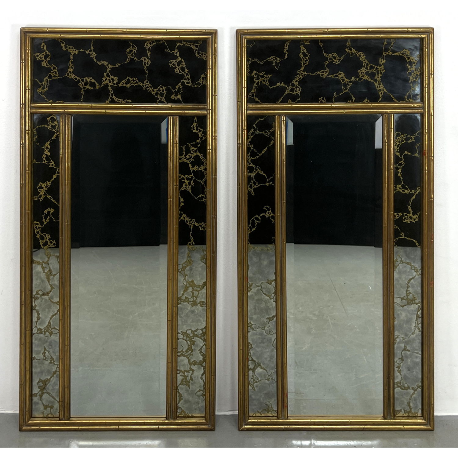 Pair Decorator Eglomise Wall Mirrors  2b9ca3