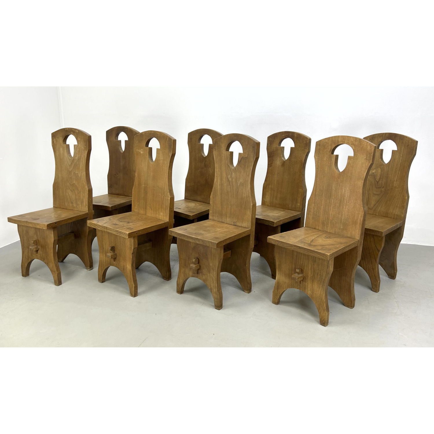 Set 8 Rustic French Brutalist Chairs