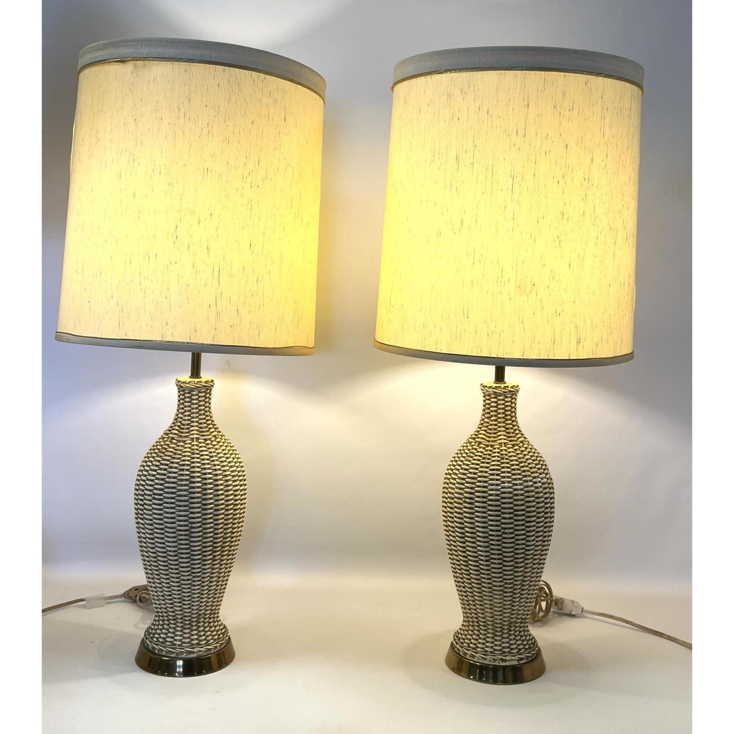 Pair FAIP Chalk Faux Woven Table Lamps.