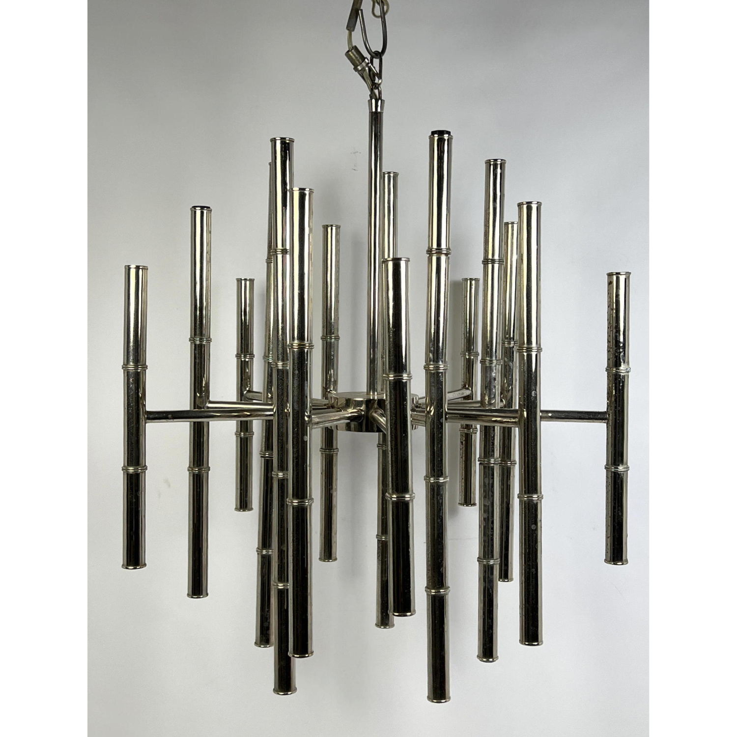 Chrome Faux Bamboo Chandelier Pendant