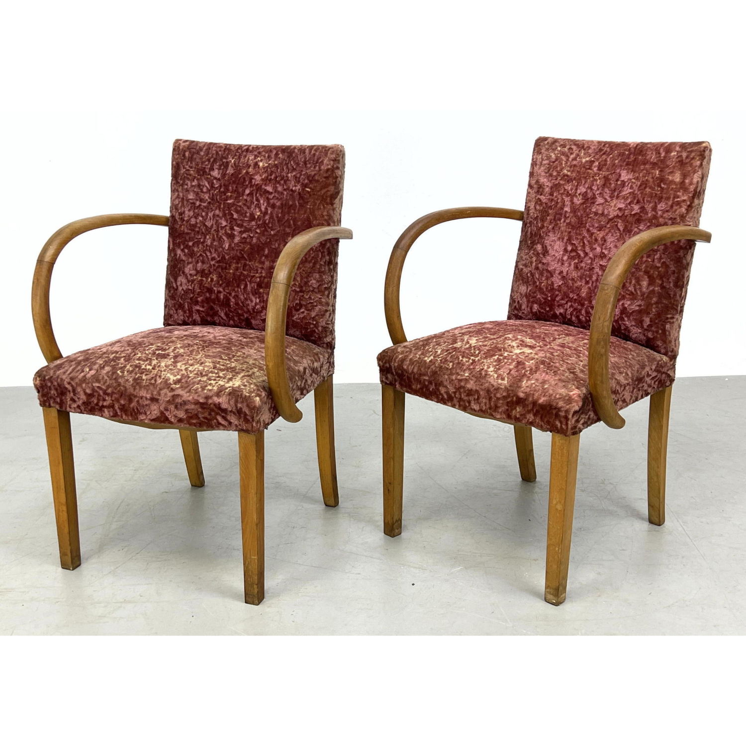 Pair French Deco Arm Chairs. Curved