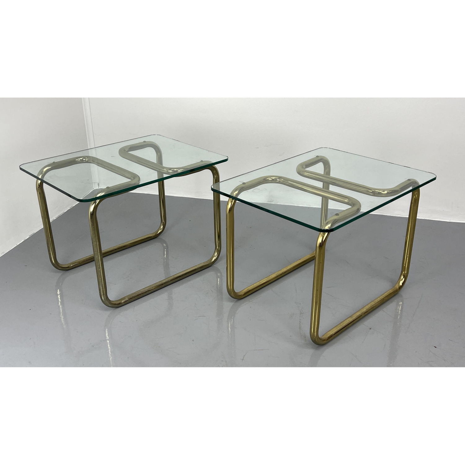 Pr Gold Tone Tube Glass Top Side 2b9f89