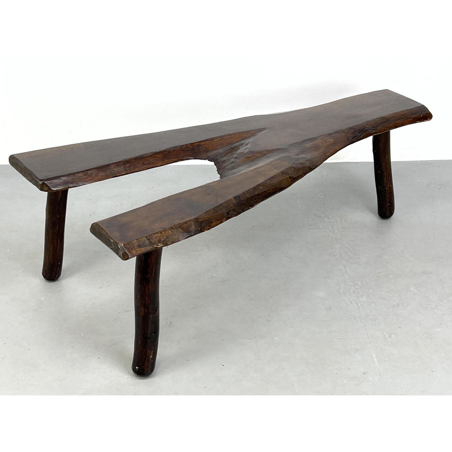Free form slab wood coffee table.