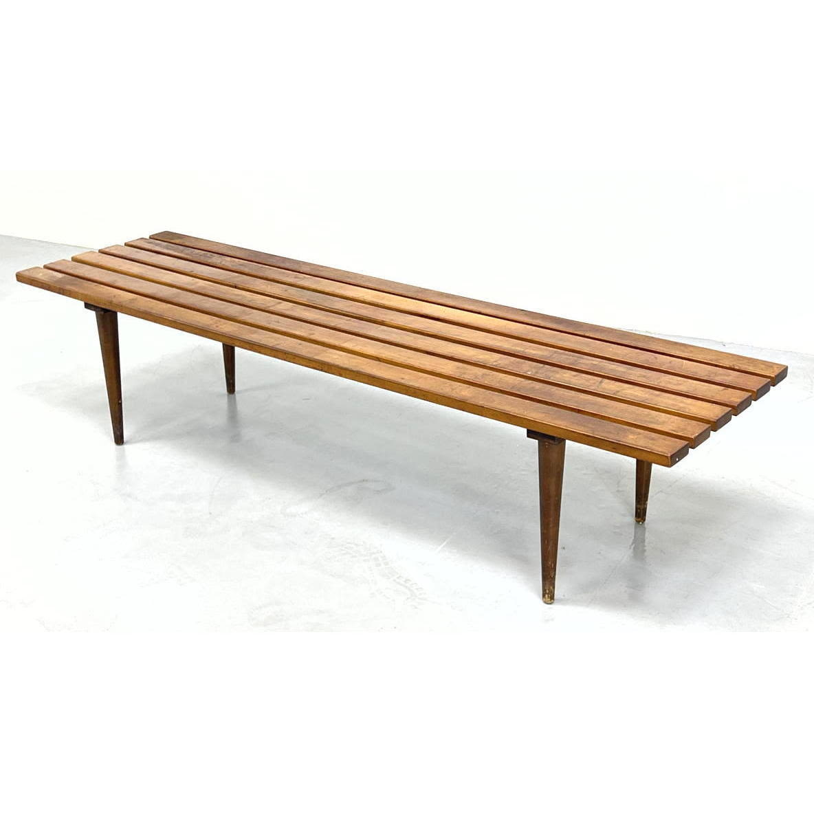 Wood Mid Century Modern Slat Bench.