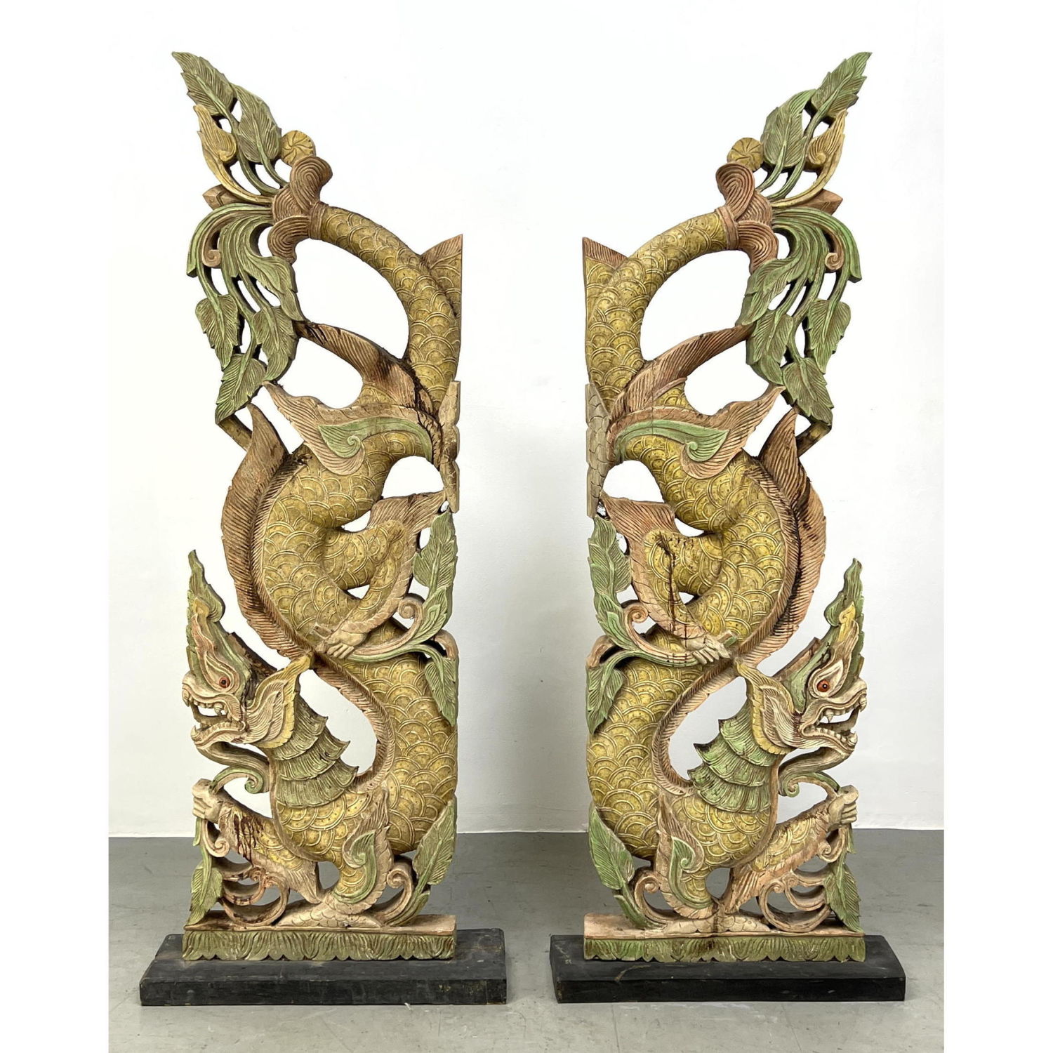Large Pair of Thai Naga Sculptures on