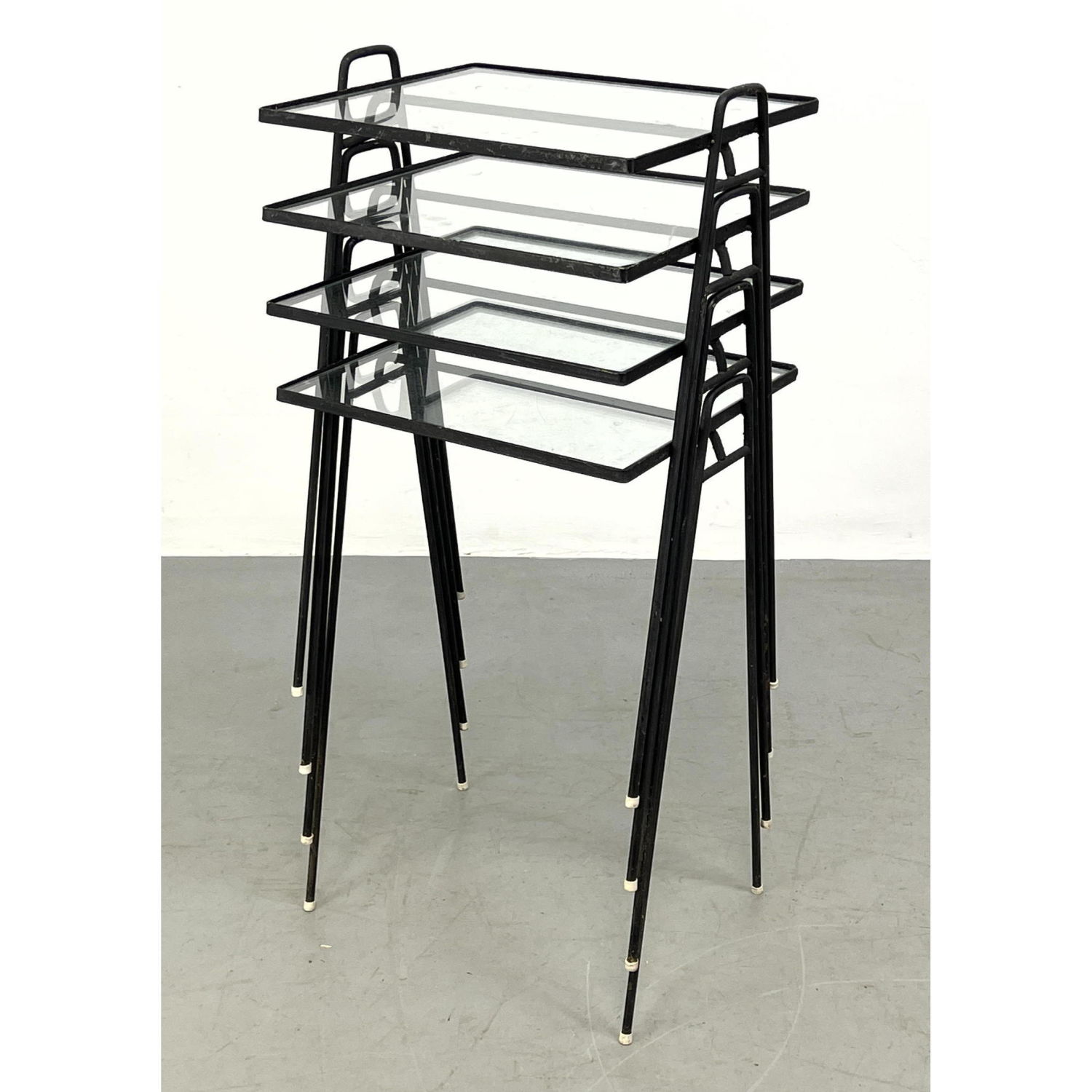 Set 4 Stacking Black Iron and Glass