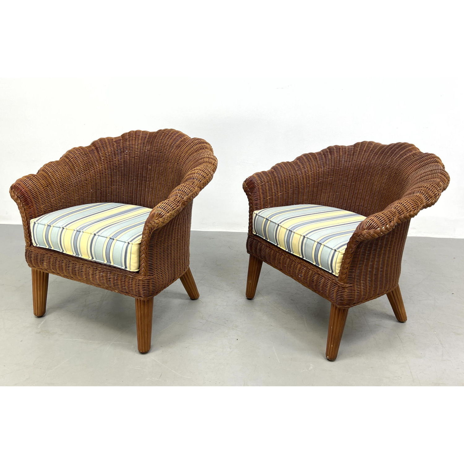 Pair wicker Scalloped Back Lounge