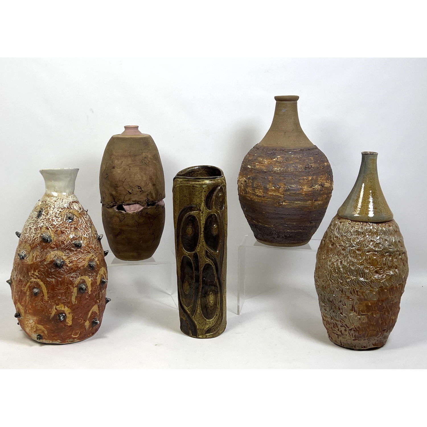 5pc Artisan Art Pottery Vase Collection.