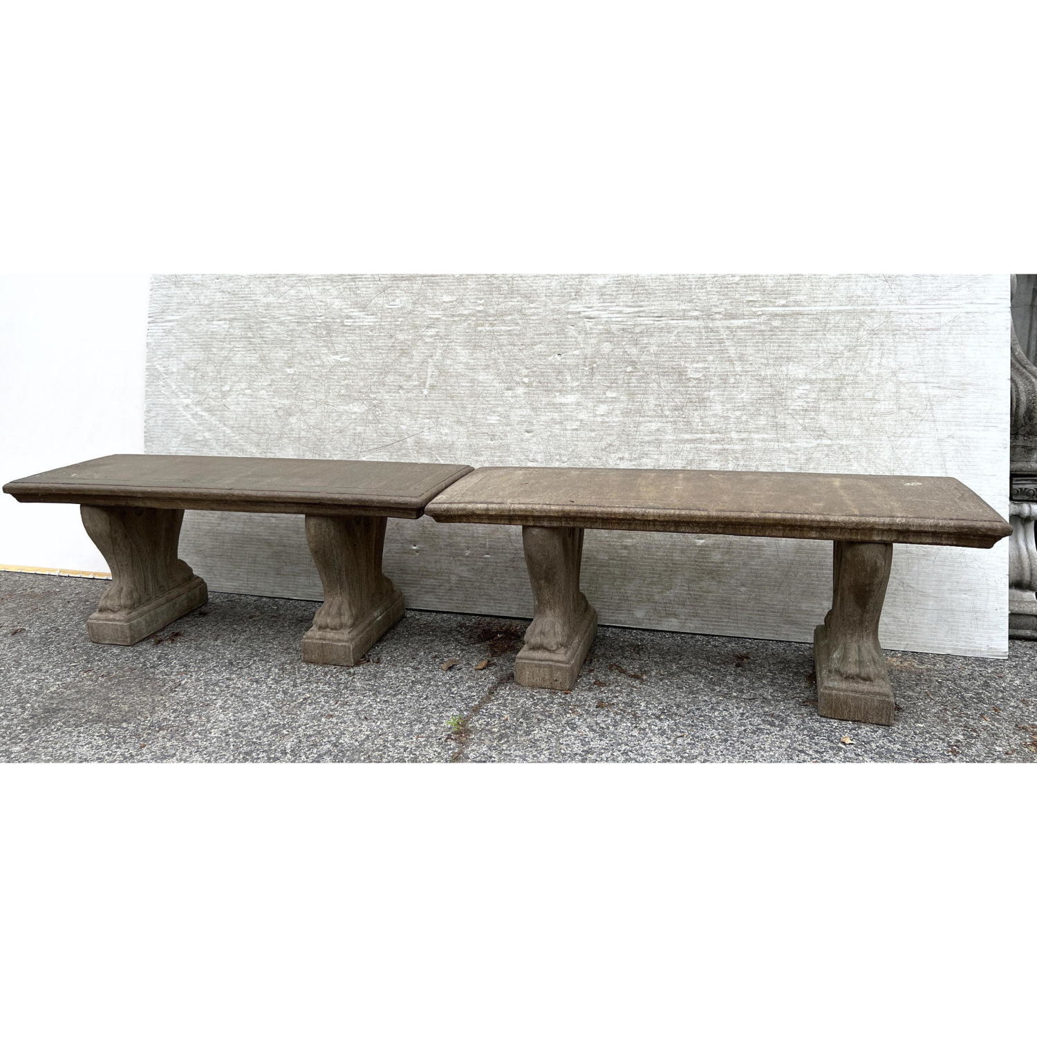 Pair Cast Stone Garden Benches.