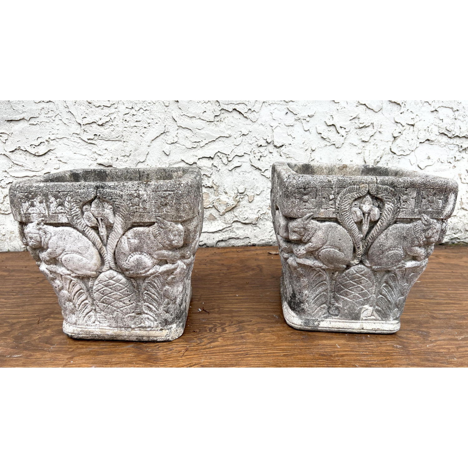 Pair Cast Stone Planter with Squirrels  2ba1b8