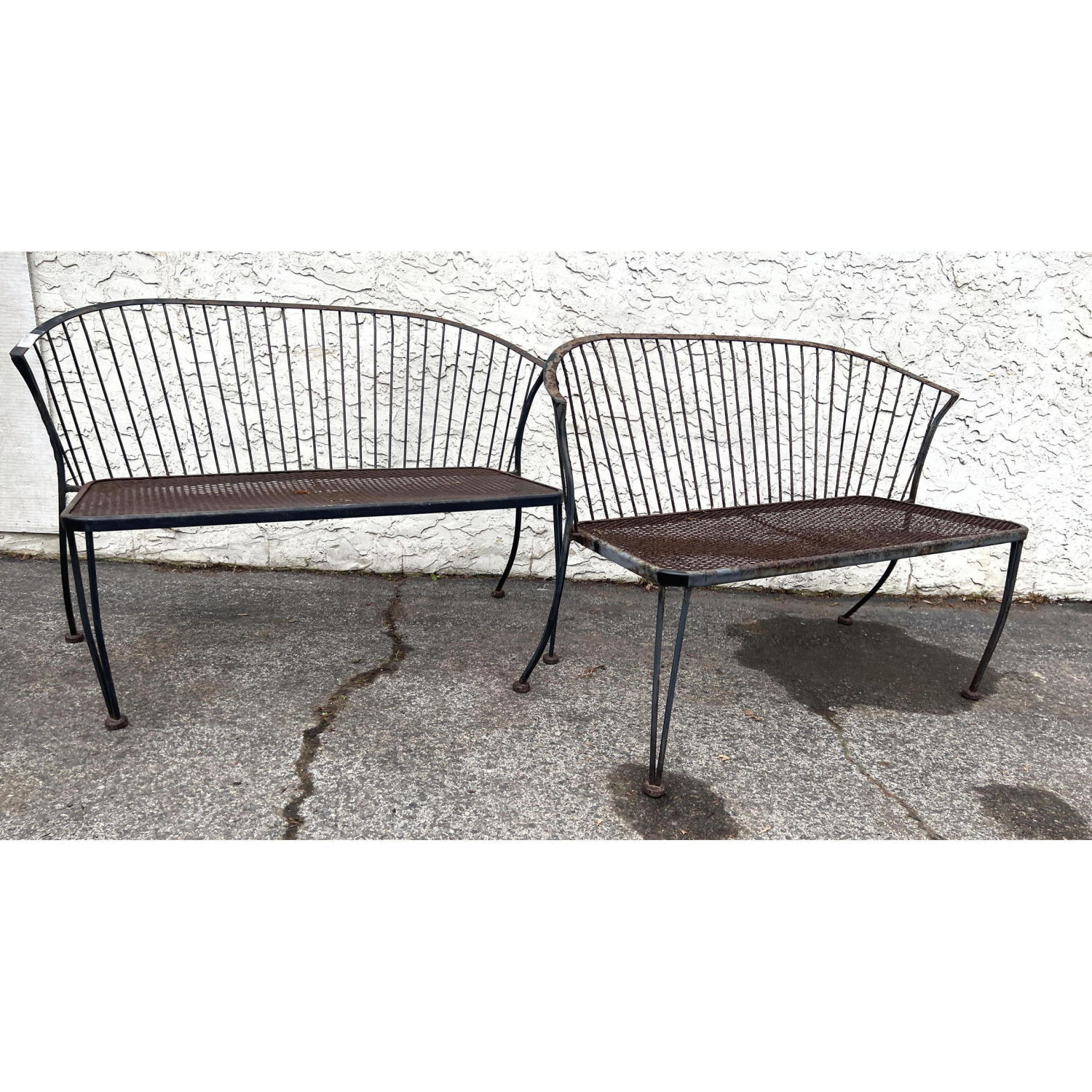 Pair Wrought Iron Garden Benches  2ba1da