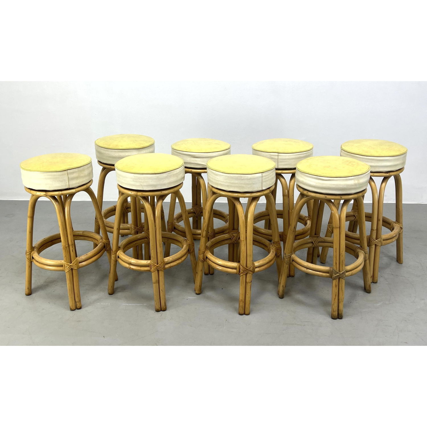 Set 6 Rattan Bar Stools. Mid Century