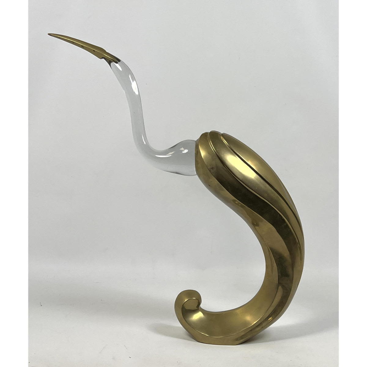 Brass and Blown Glass Heron Sculpture  2b7e83
