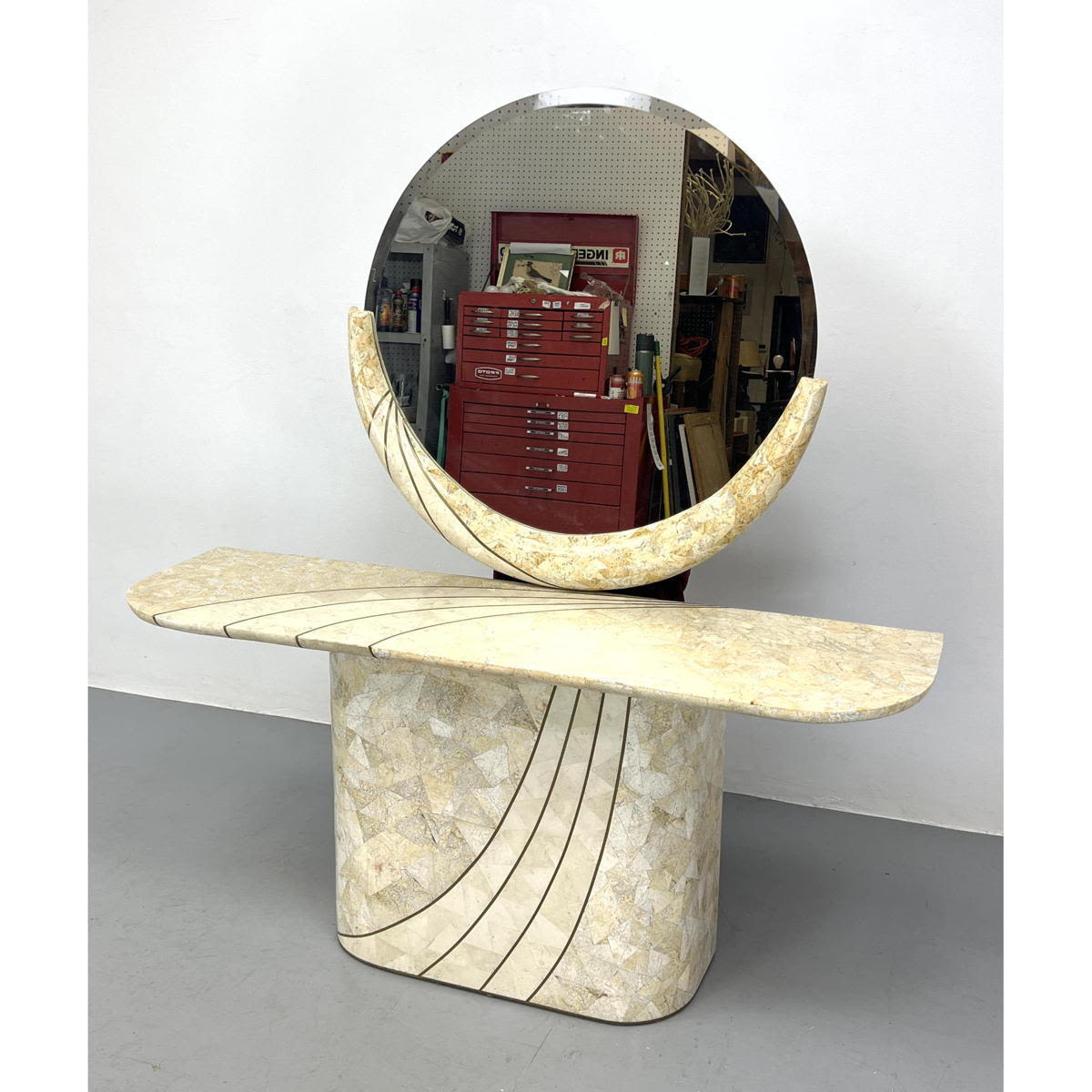 2pc Tesselated Marble Console Table