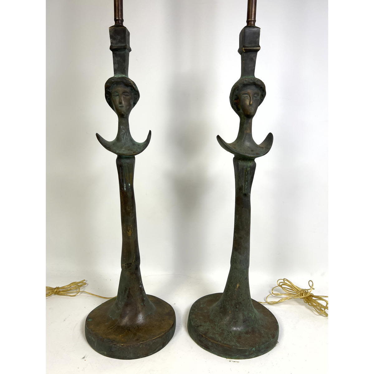 Pr Bronze Giacometti style lamps.