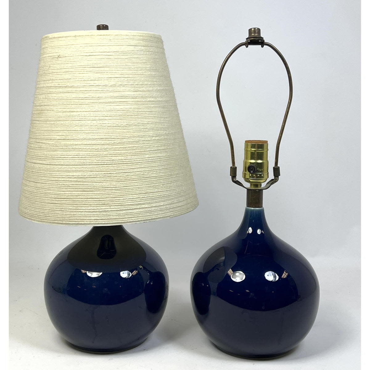 Pair Blue Glaze Bostlund Lamps 2b7ff5