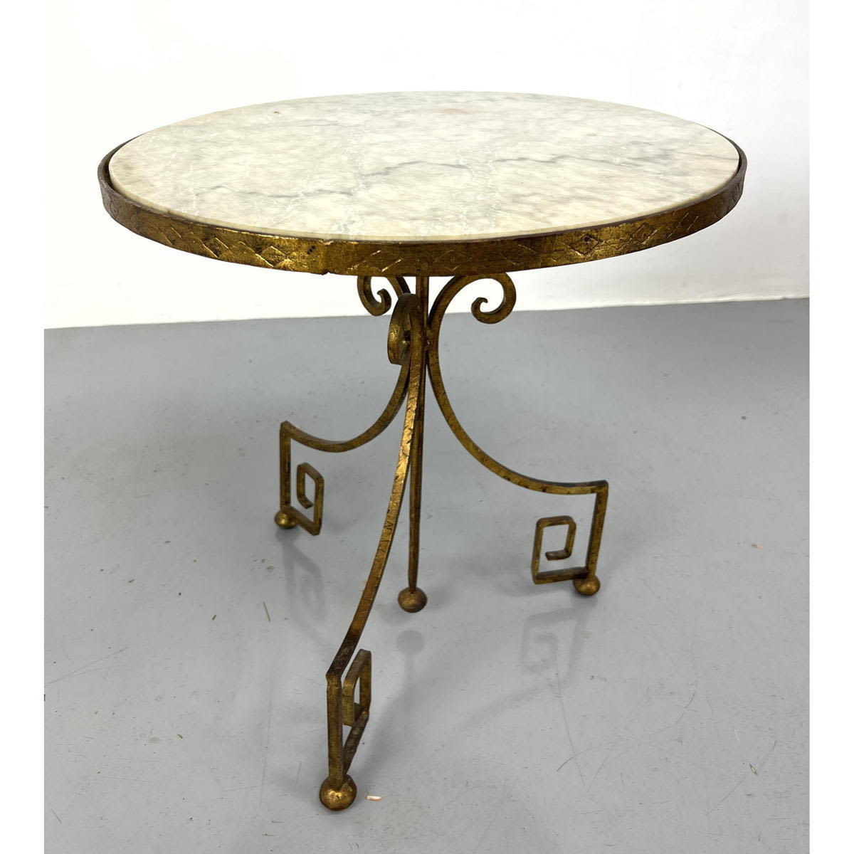 Marble Top Iron Gueridon Side Table.