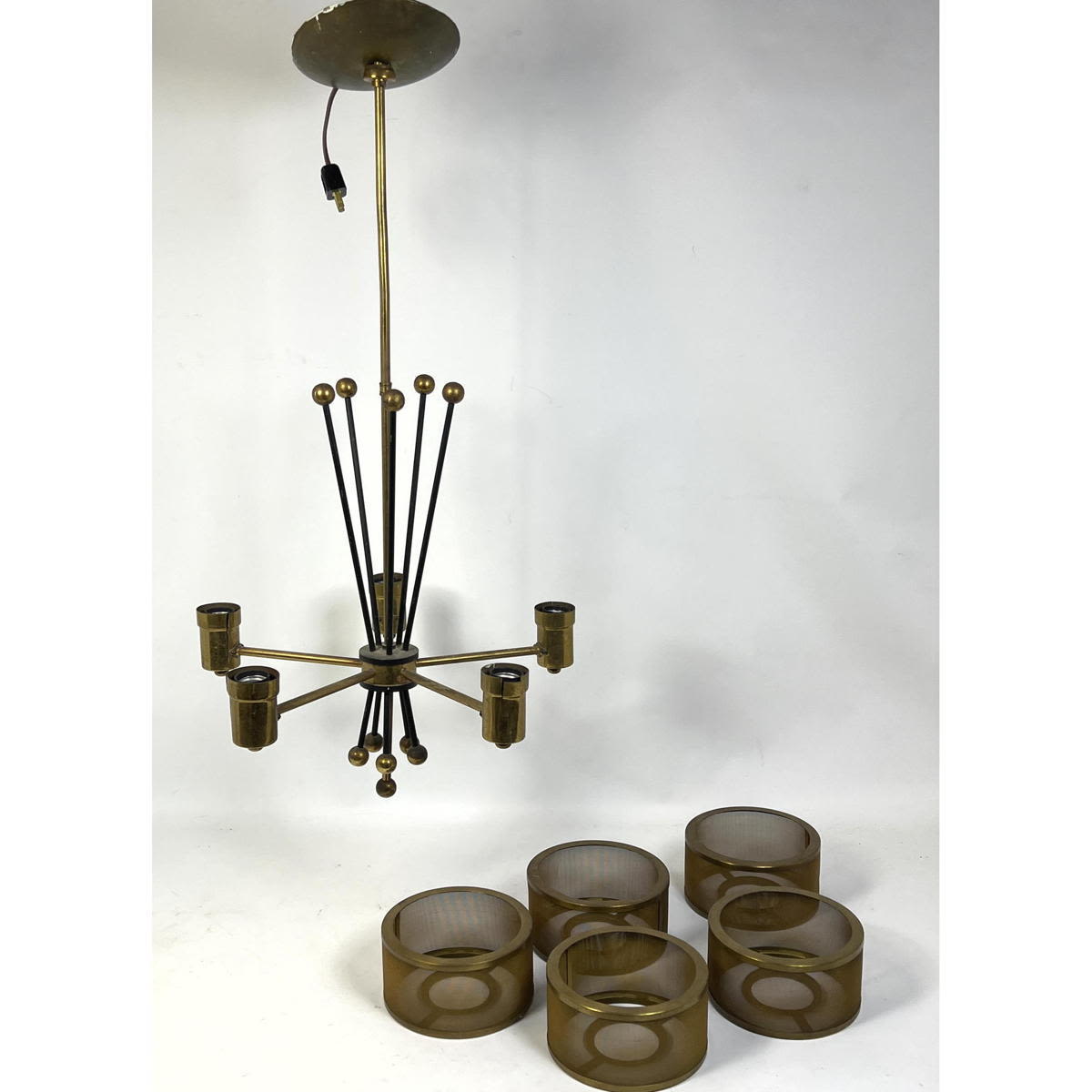 Modernist Brass Tone Chandelier.