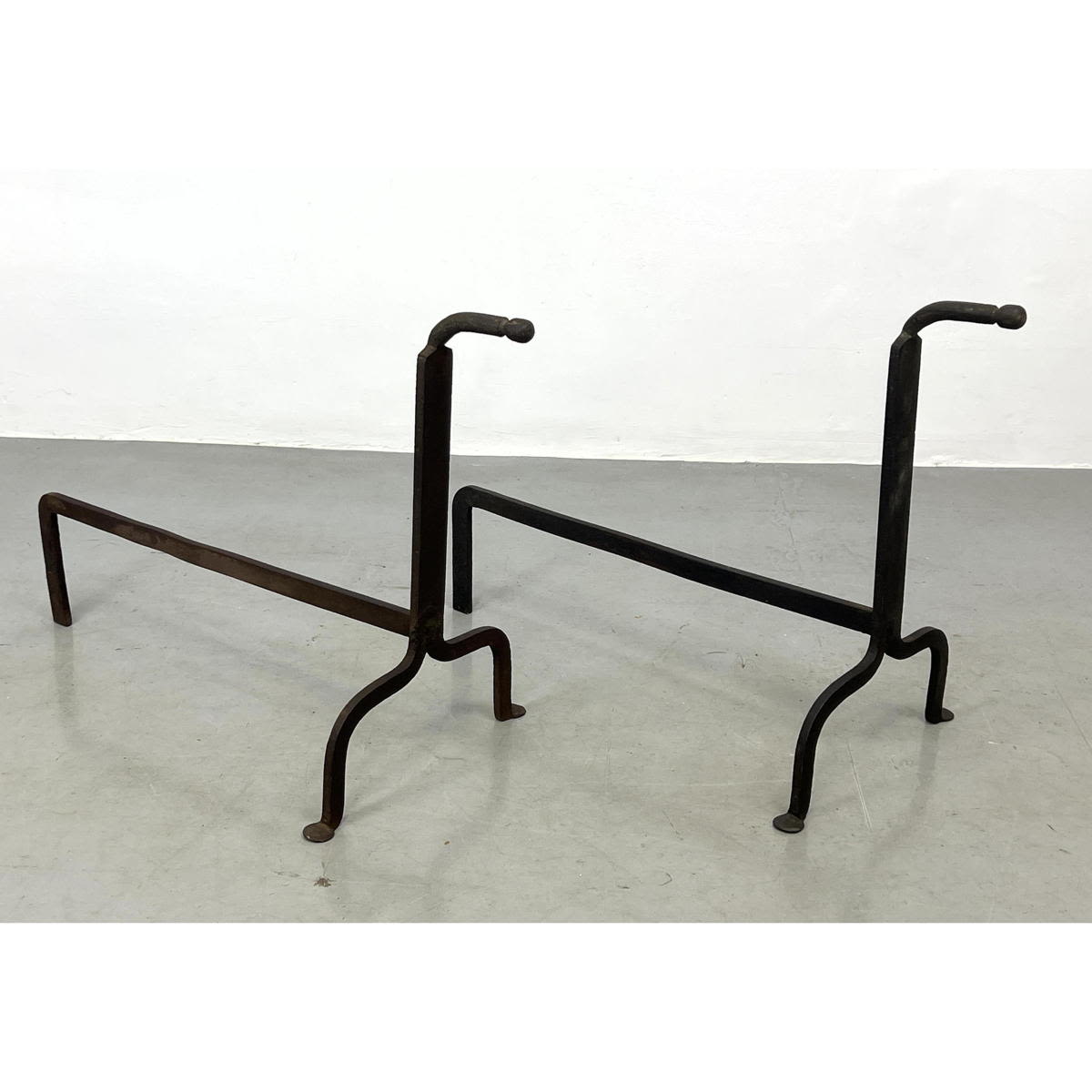 Modernist Minimalist Iron Andirons.