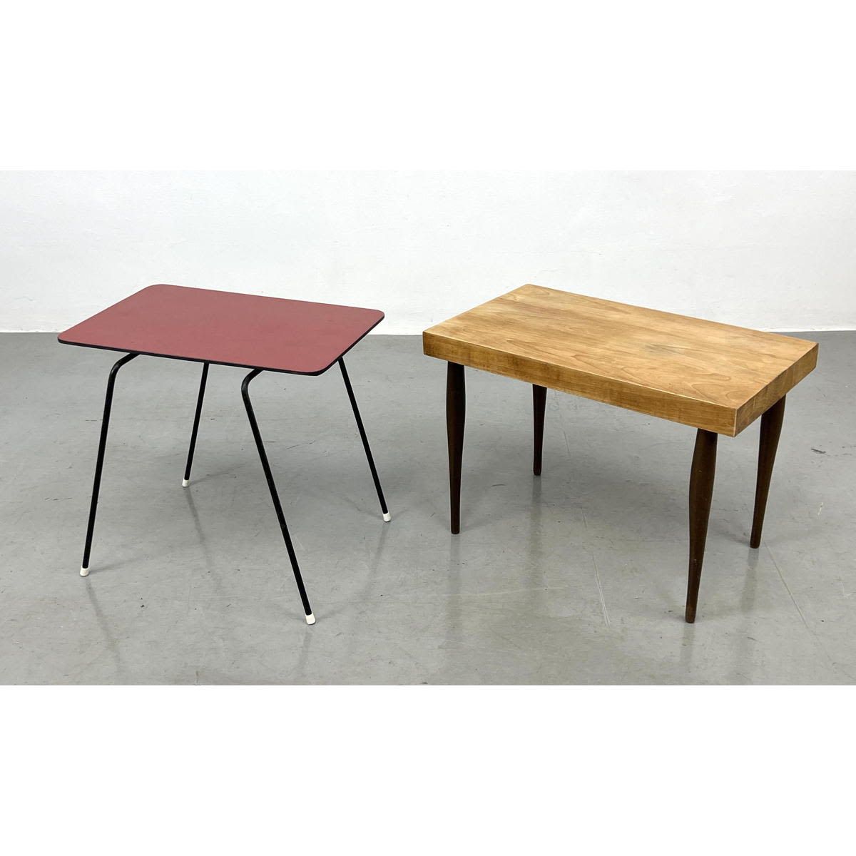 2pc Modernist Side Table Lot. Wood